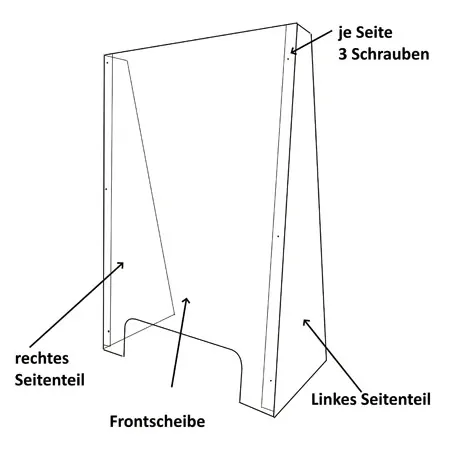 Hygiene Schutzwand aus Acrylglas 58x86x30 cm, mit Durchreiche 40x11 cm