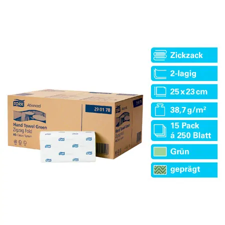 Tork Falthandtuch Advanced H3, 25x23 cm, 15x250 Stk, grn