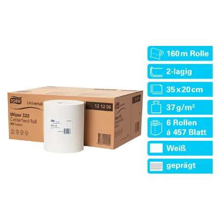 Tork Rollenpapier-Handtuch M2, 6 Rollen a 160 Meter