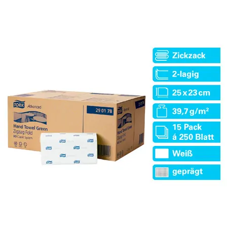 Tork Falthandtuch H3, 25x23 cm, 15x250 Stck, wei
