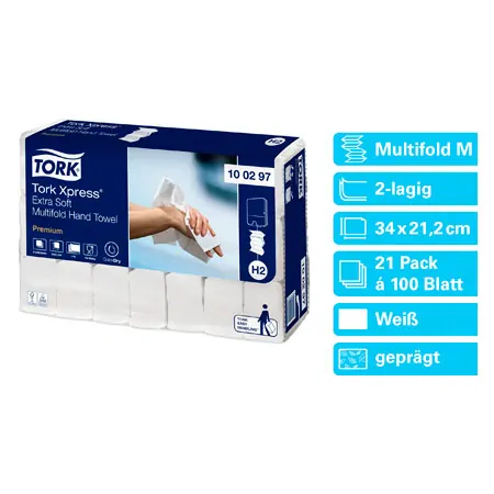 Tork Xpress Premium Extra Soft H2 Interfold Papierhandtcher, 2-lagig, 2100 Stck