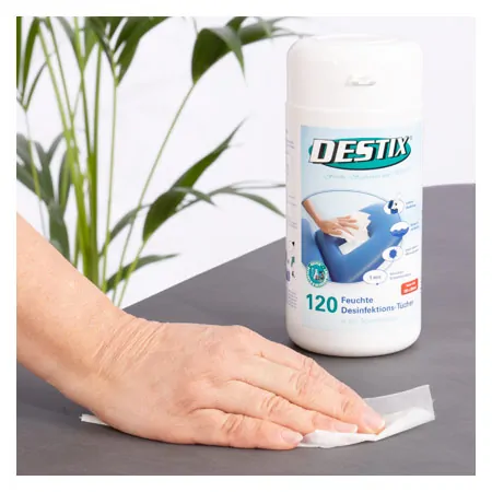 DESTIX Desinfektionstcher in Spenderbox-Set, 13x20 cm, 120 Stck inkl. Nachfllpack, 120 Stck