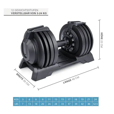 Sport-Tec verstellbare Kurzhantel, 3-24 kg