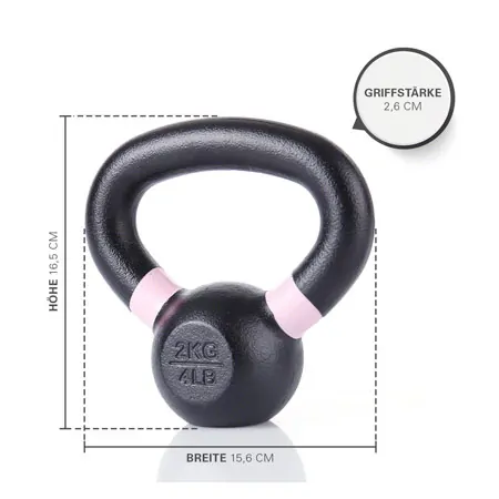 Sport-Tec Kettlebell Powdercoated, 2 kg, schwarz/rosa