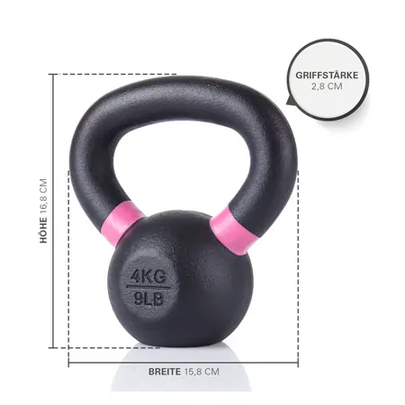 Sport-Tec Kettlebell, 4 kg, schwarz/pink