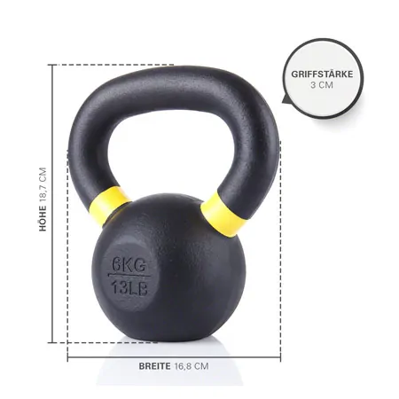 Sport-Tec Kettlebell Powdercoated, 6 kg, schwarz/hellgelb