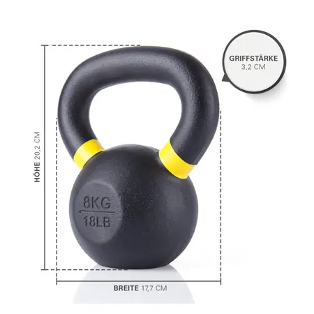 Sport-Tec Kettlebell Powdercoated, 8 kg, schwarz/gelb