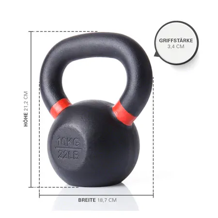Sport-Tec Kettlebell Powdercoated, 10 kg, schwarz/hellrot