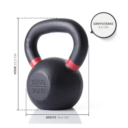 Sport-Tec Kettlebell Powdercoated, 12 kg, schwarz/rot
