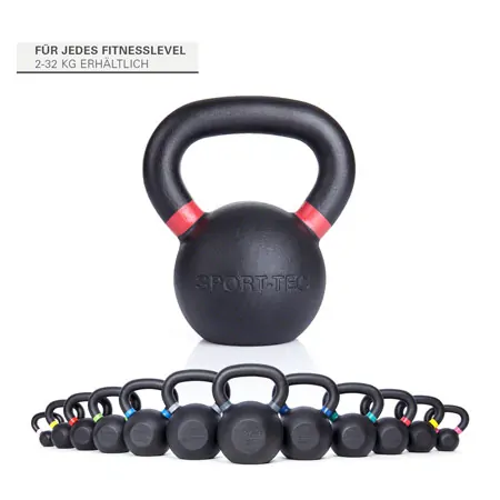 Sport-Tec Kettlebell Powdercoated, 12 kg, schwarz/rot