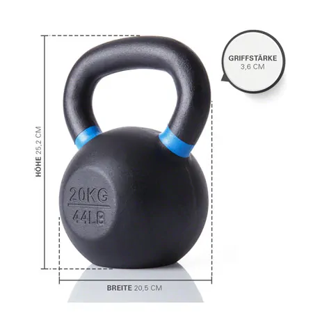 Sport-Tec Kettlebell Powdercoated, 20 kg, schwarz/hellblau