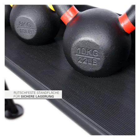 Sport-Tec Kettlebell-Set Powdercoated, 12 Kettlebells 2-32 kg, inkl. Ablage