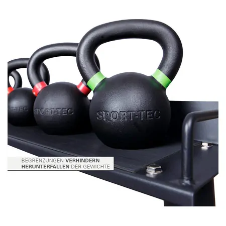 Sport-Tec Kettlebell-Set Powdercoated, 12 Kettlebells 2-32 kg, inkl. Ablage