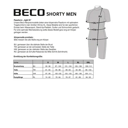 BECO Herren Neoprenanzug, Shorty, Einteiler