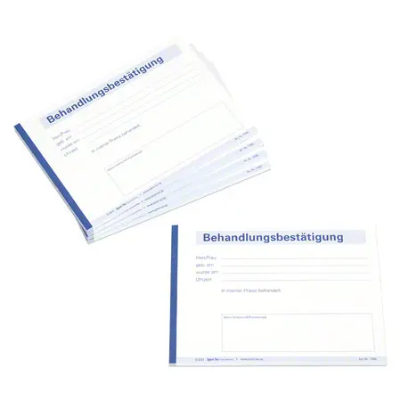 Behandlungsbesttigung, 5 Blcke  50 Blatt (250 Bltter), DIN A6 quer