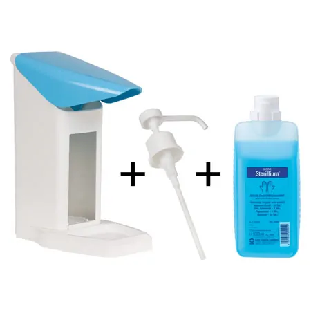 Desifektionsmittelspender Set, Safety Plus inkl. Pumpe +1 L Sterillium, 3-tlg.