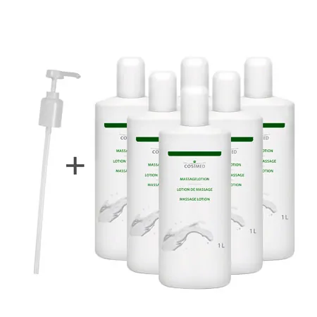 Massagelotion-Set, 7-tlg., 6x Massagelotion Klassisch 1 l inkl. 1 Dosierpumpe