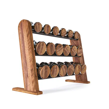 NOHRD DumbBells Hantelset, 18 Hanteln 5 - 25 kg inkl. Ablage, Nussbaum