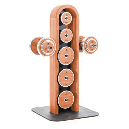 NOHrD WeightPlate Tower 2x Kurzhanteln, 1x Langhantel 20x Hantelscheiben, Kirsche