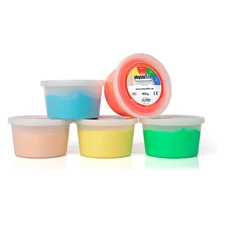 Physioflex Therapie-Knetmasse-Set, 5-tlg., 450 g, je 1x extra weich, weich,mittel, hart, extra hart