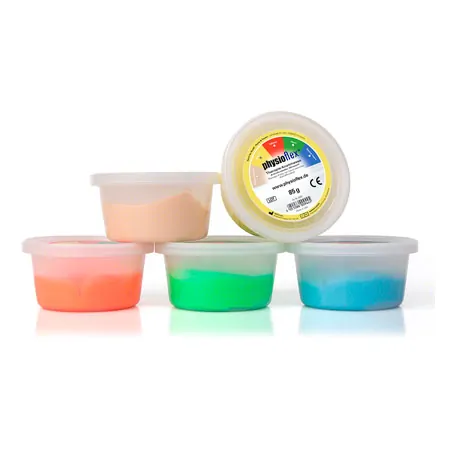 Physioflex Therapie-Knetmasse-Set, 5-tlg., 85 g, je 1x extra weich, weich,mittel, hart, extra hart