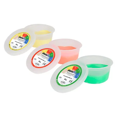 Physioflex Therapie-Knetmasse, Set: 85 g, je 1x soft, medium, strong
