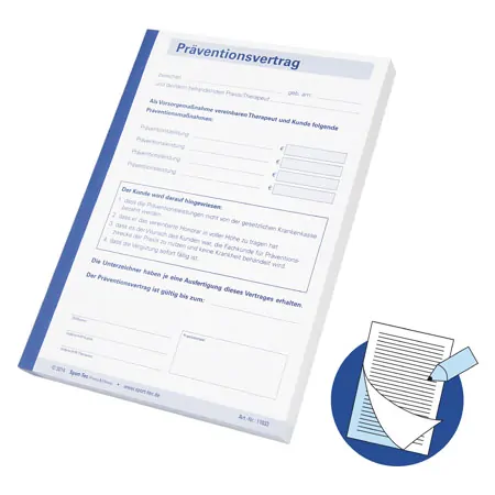 Prventionsvertrag durchschreibend, 1 Block  100 Stze (200 Bltter), DIN A5