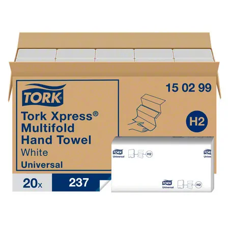 Tork Xpress� Universal H2 Interfold Papierhandt�cher, 2-lagig, LxB 24x21,3 cm, 20x237 St�ck, wei�