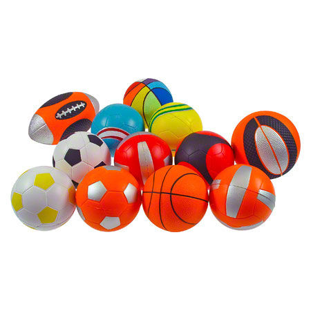 Mini Sportball-Set aus PU-Schaum im Netz, ø 10 cm, 12 Stück