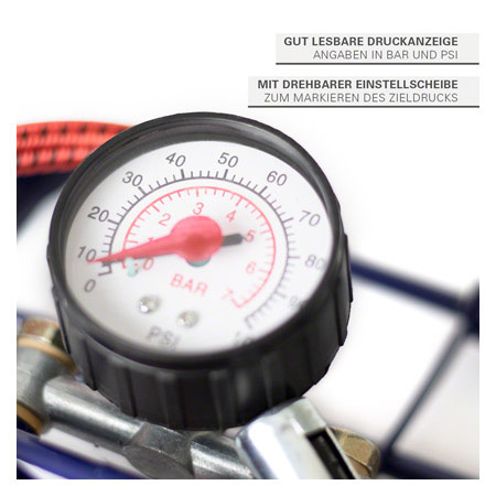 Fußluftpumpe inkl. Manometer, 2 Zylinder