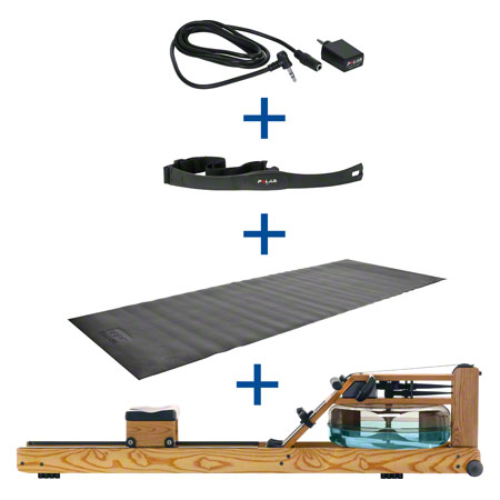 WaterRower Rudergerät Esche, inkl. S4 Monitor, Herzfrequenzempfänger, Brustgurt POLAR T31 und Bodenschutzmatte, Set 4-tlg.