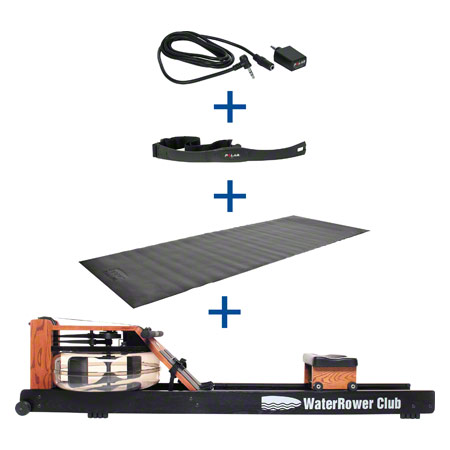 WaterRower Rudergerät Club-Sport, inkl. S4 Monitor, Herzfrequenzempfänger, Brustgurt POLAR T31 und Bodenschutzmatte, Set 4-tlg.