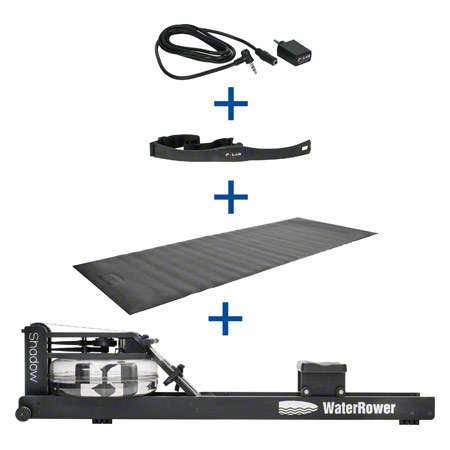 WaterRower Rudergerät Shadow, inkl. S4 Monitor, Herzfrequenzempfänger, Brustgurt POLAR T31 und Bodenschutzmatte, Set 4-tlg.