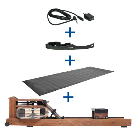 WaterRower Rudergerät Nussbaum, inkl. S4 Monitor, Herzfrequenzempfänger, Brustgurt POLAR T31 und Bodenschutzmatte, Set 4-tlg.