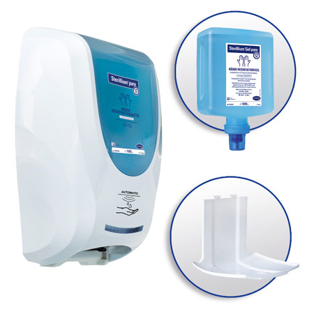 Desinfektionsmittelspender-Set CleanSafe touchless, Kunststoff, Sterillium und Auffangschale