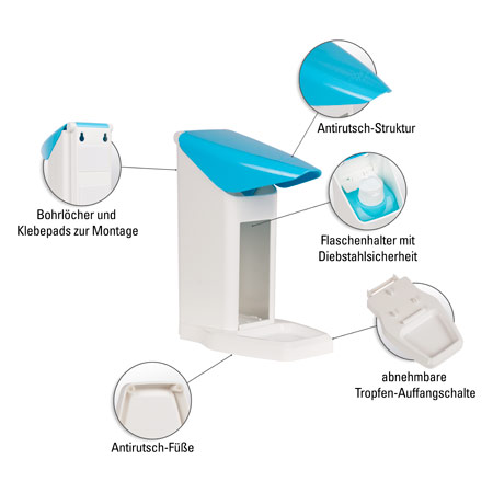 Desinfektionsmittelspender Eurospender Safety plus, ohne Pumpe, 350/500 ml Flaschen