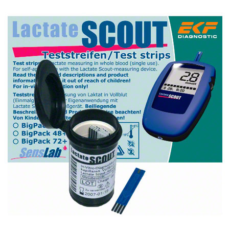 48 Teststreifen in der Spenderbox fr Lactate Scout