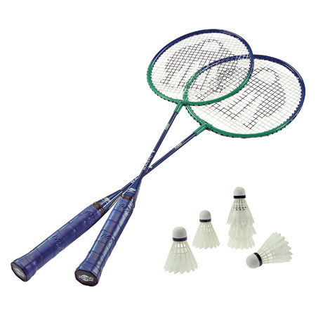 Badminton-Set Standard, 2 Schläger 66 cm + 6 Federbälle