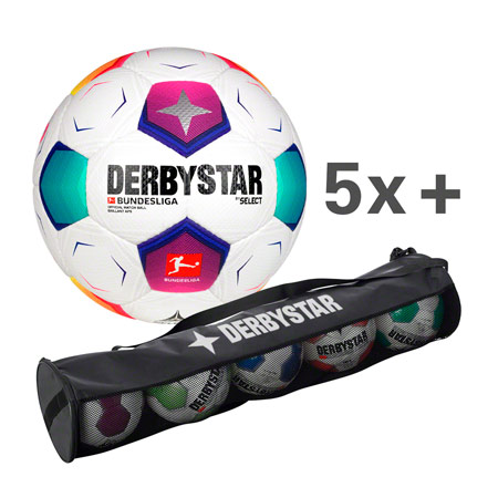 Derbystar Fußbälle-Set, 5x Bundesliga Brillant APS v23, Größe 5, inkl. Ballschlauch