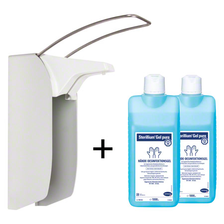 Desinfektionsmittelspender-Set Eurospender 1 mit Armhebel, inkl. 2x Sterillium Gel Pure 1 l