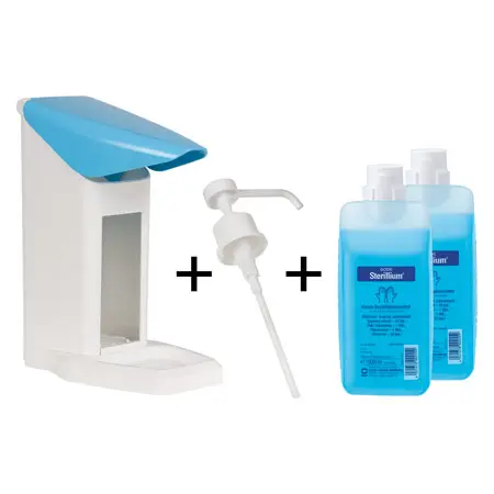 Desinfektionsmittelspender-Set Eurospender Safety plus, + Pumpe + 2x Sterillium 1 l