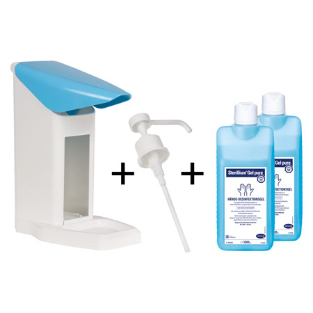 Desinfektionsmittelspender-Set Eurospender Safety plus, + Pumpe + 2x Sterillium Gel pure, 1 l
