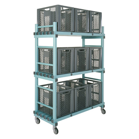 Kunststoff Materialwagen-Set, 10-tlg., 3 Böden, fahrbar, inkl. 9 Behälter