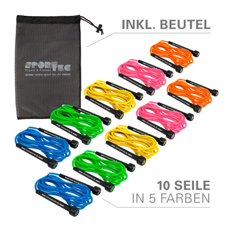 Springseil Speed Rope-Set, verstellbar, 300 cm, 10 Stck, inkl. Aufbewahrungsbeutel