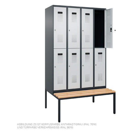 Umkleideschrank mit Bank und 4 Abteilen, Abteilbreite 30 cm