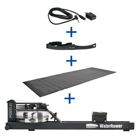 WaterRower Rudergert Shadow, inkl. S4 Monitor, Herzfrequenzempfnger, Brustgurt POLAR T31 und Bodenschutzmatte, Set 4-tlg.