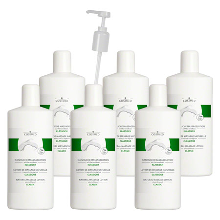 cosiMed Massage-Set 6 x Natürliche Massagelotion Klassisch 1 l, inkl. Dosierpumpe